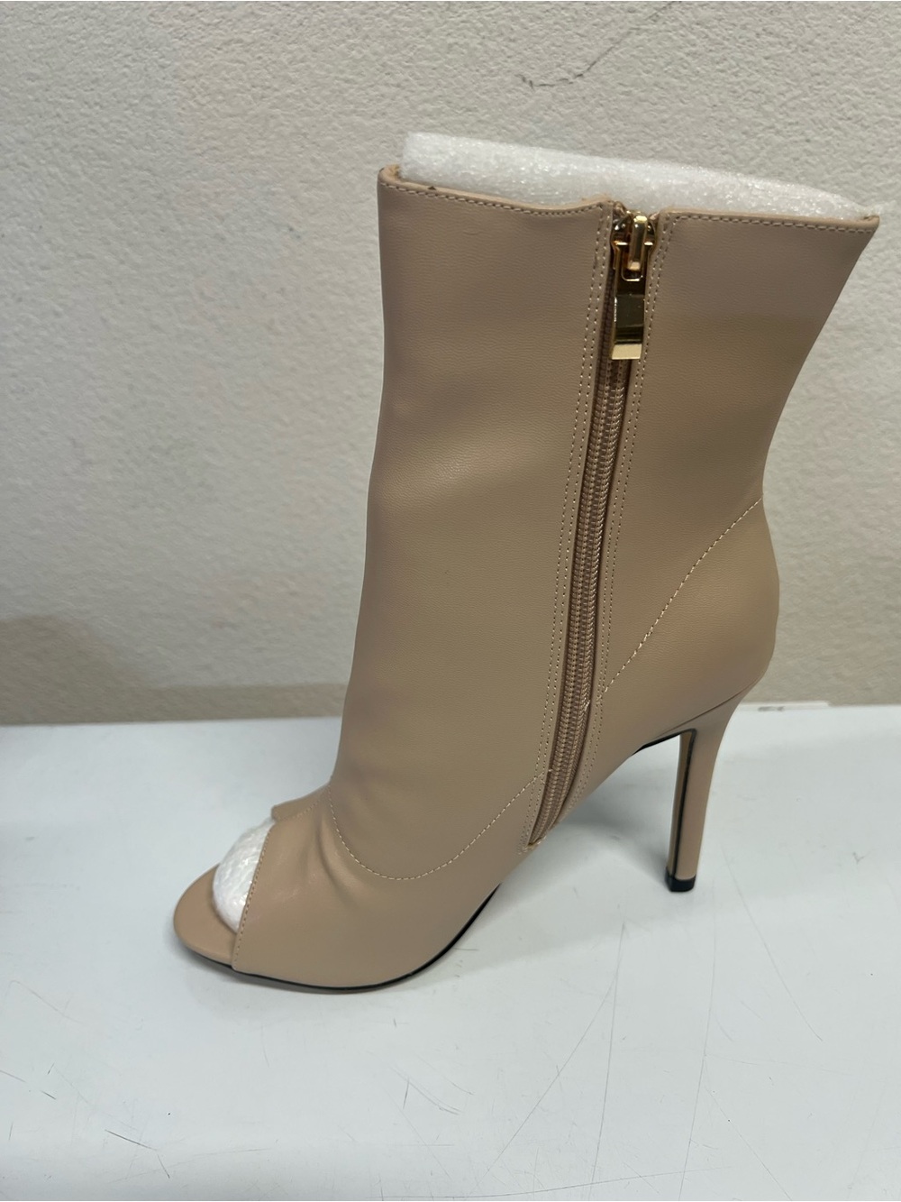 Nude Peep-Toe Stiletto Ankle Boot